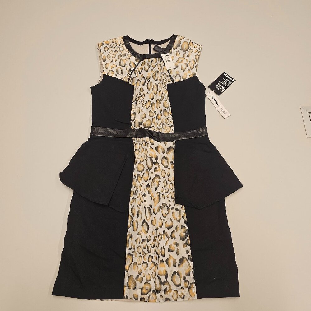 NWT [SIZE 6] Express Leopard Colorblock Faux Leather Trim Sheath Dress
